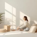 a women is sitting on the floor for decluttering things