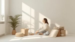 a women is sitting on the floor for decluttering things