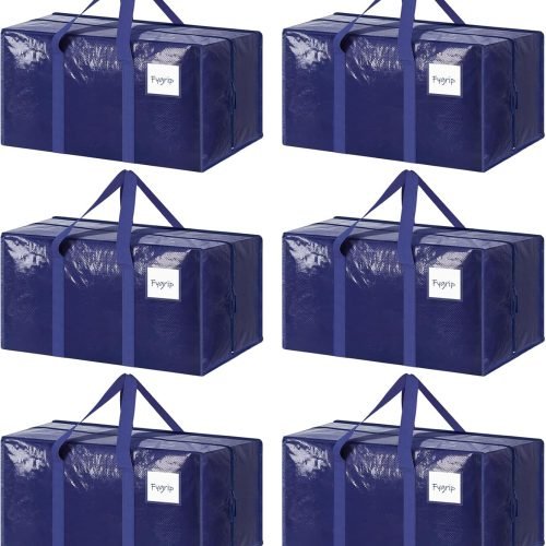 Fygrip 6-Pack Extra Heavy Duty Large Moving Bags | 23-Gallon Storage Totes with Strong Zippers & Comfortable Handles