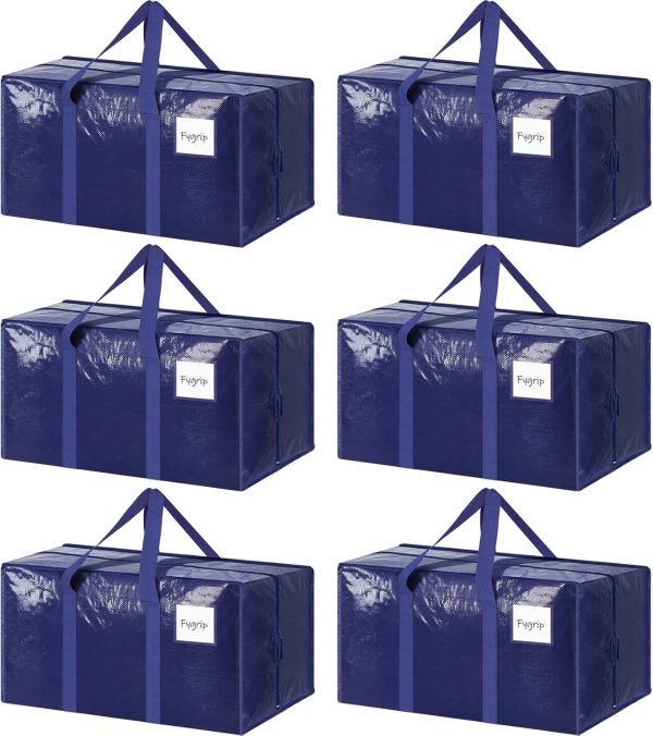 Fygrip 6-Pack Extra Heavy Duty Large Moving Bags | 23-Gallon Storage Totes with Strong Zippers & Comfortable Handles