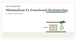 Calm household decision illustration for minimalism vs functional decluttering